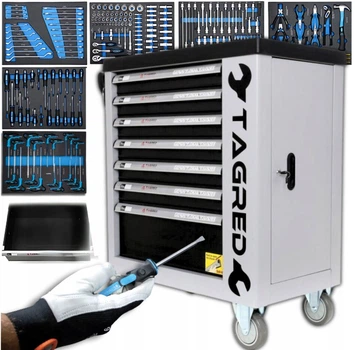 Металлическая тележка шкаф с набором инструментов Tagred TA212 на 251 предмет Серый