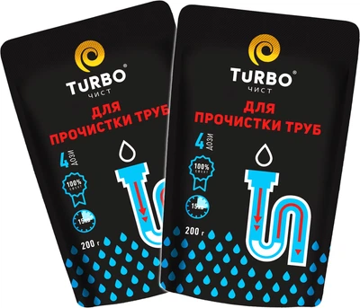 Упаковка гранул TURBOчист для прочистки канализационных труб 200 г х 2 шт (4820178066358)