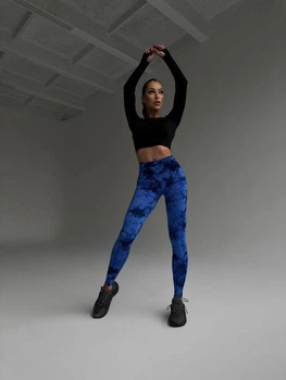 Лосины с эффектом Push Up Тай-Дай спортивные для фитнеса, спортзала, тренировок , йоги синего цвета