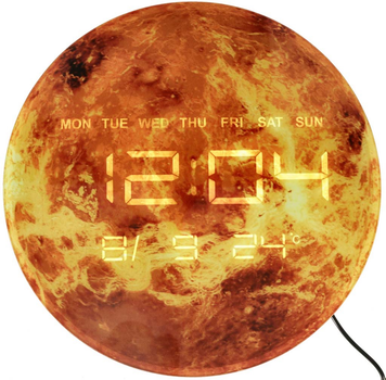Настінний годинник Ikonka Планета Марс з LED-дисплеєм 32 см Помаранчевий (5903039753945)