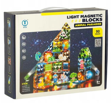 Klocki magnetyczne świecące KIK Light Magnetic Blocks Animal Paradice 90 elementów (5903039752702)