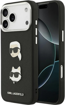 Etui Karl Lagerfeld FW Grained Karl & Choupette Heads Pins do Apple iPhone 17 Pro Max Black (3666339494681)