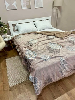 Двосторонній плед з велюру та штучної овчинки 200×220 см Рослини
