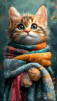 Алмазная мозаика ColorArt 30x50 Котик в шарфике + голограммные алмазики TP909