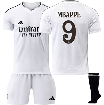 Футбольна дитяча форма Mbappe (Мбапе) 9 Real Madrid (Реал Мадрид) + гетри чорні (розмір 34-38) сезон 24/25, розмір 176 зріст 155-165 см біла