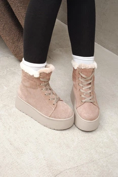 Женские высокие зимние замшевые ботинки-угги PARADIZE SHOES светло-бежевые на шнуровке с высокой подошвой 41 размер (стелька 26,7 см)
