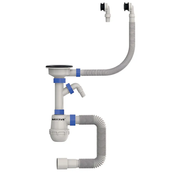 Сифон для кухни Mixxus SK-06-BL 3 1/2"x40 с пластиковой сеткой, отводом для стиральной машины, г.
