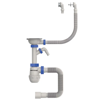 Сифон для кухни Mixxus SK-07-B 3 1/2"x40 с нерж.сеткой, отводом для стиральной машины, гибким кр