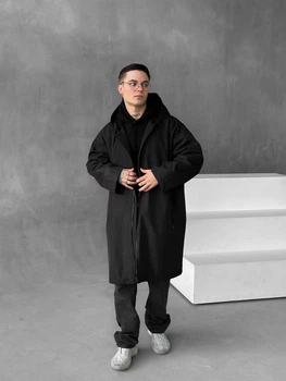 Дождевик Черный Однотонная Куртка Длинная S-M (369382)
