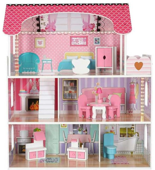 Drewniany domek dla lalek Kik MDF LED 70 cm Różowy (KX6484) (5903039705906)
