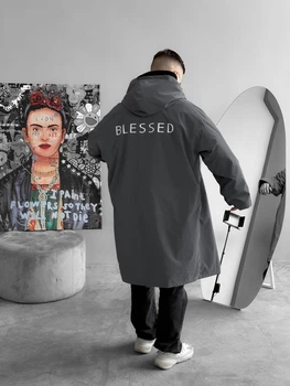 Дождевик Серый Однотонная Куртка С Принтом Blessed L-XL (369317)