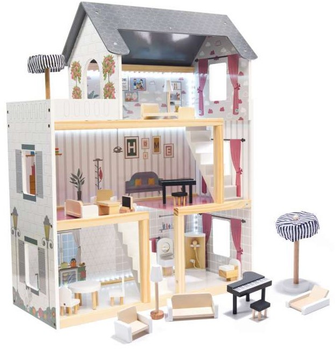 Drewniany domek dla lalek Kik MDF LED 78 cm Czarny (KX6201) (5903039709904)