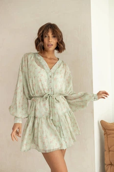 Жіноча легка шифонова сукня ANN з поясом Milirud S-M Оливковий (509-14-S/M)