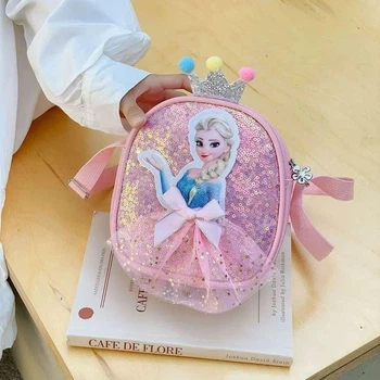 Детская сумка Эльза сумочка через плечо для девочки 2 - 9 лет в розовом цвете с длинным ремнем на подарок в садик