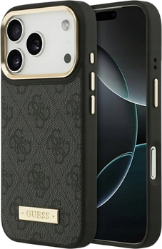 Etui plecki Guess 4G Logo Plate MagSafe do iPhone 17 Pro Black (3666339489748)