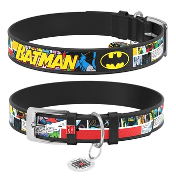 Нашийник для дрібних собак та цуценят шкіряний WAUDOG Design Batman 1 чорний з QR паспортом дизайнерський металевою фурнітурою довжина 18–24 см ширина 12 мм розмір XXS арт. 0012-1003-01