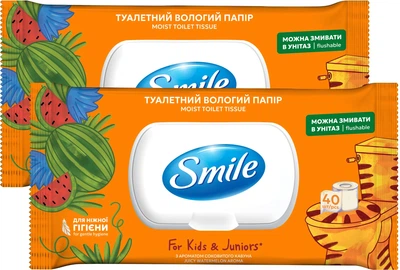 Упаковка вологого туалетного паперу Smile For Kids & Juniors 40 аркушів х 2 шт (42100481) (4823071666021)