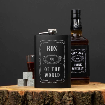Фляга "Bos №1 of the world", англійська, Дерев'яна подарункова коробка з гравіюванням, 210 мл 5156040