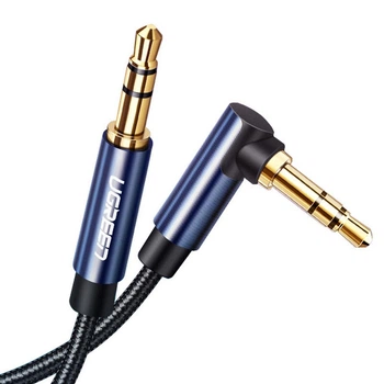 Кабель UGREEN AV112 Angled Cable 3.5mm Male to 3.5mm Male Cable Gold Plated Metal Case with Braid 0.5m Blue (60178)