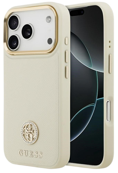 Панель Guess Grained Strass Logo MagSafe для iPhone 17 Pro Beige