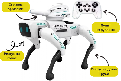 Інтерактивна робот-собака MECH GUARDIAN QF660-2 | Smart Dog на радіокеруванні, виконує команди, танцює, реагує на голос і дотик | LED-підсвітка, музика, USB-зарядка, стріляє водяними кульками, навчальна іграшка для дітей від 3 років