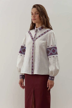 Вишиванка жіноча із лляного полотна Буковинська Folk Moda XS Білий (bukovinsxka-5066-306311132)