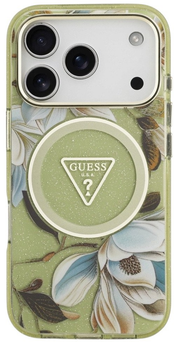 Панель Guess IML Glitter Flowers TriangleMagSafe для iPhone 17 Pro Max Green