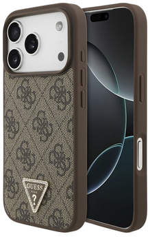 Панель Guess Leather 4G Triangle StrassMagSafe для iPhone 17 Pro Brown