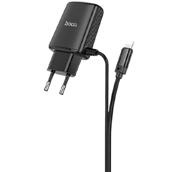 Сетевое зарядное устройство Hoco C82A USB 2.4A + Сable Lightning (Black) [62955]