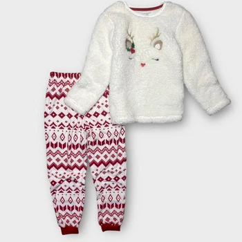 Піжама Primark тепла комплект домашній кофта + штани дитяча на дівчинку різдвяна, новорічна Олень 128 см (7-8 років) біла, червона