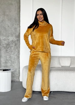 Жіночий теплий велюровий костюм брючний oversize Innoe 210366-2, р. 56/58 Гірчичний