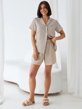 Піжама (сорочка + шорти) жіноча бавовняна BARWA garments 0365/329 M Бежева (2113653292369)