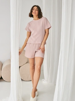 Піжама (футболка + шорти) жіноча муслінова BARWA garments 0328/329 S Капучино (2113283291657)
