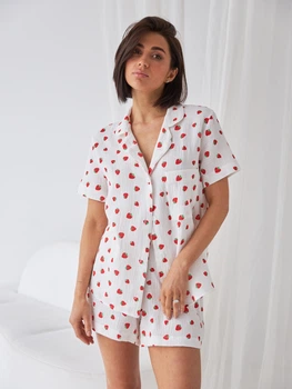Пижама (рубашка + шорты) женская больших размеров муслиновая BARWA garments 0363/329 XL Молочная (2113633294123)
