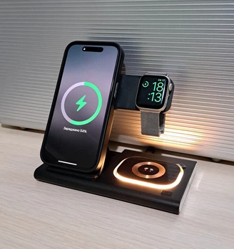 Беспроводная зарядка 4 в 1 для Apple Watch iPhone Airpods Бездротова зарядка A80 QI док-станція iPhone Черный цвет
