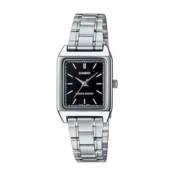 Женские классические часы Casio LTP-V007D-1E серебристые с чёрным циферблатом