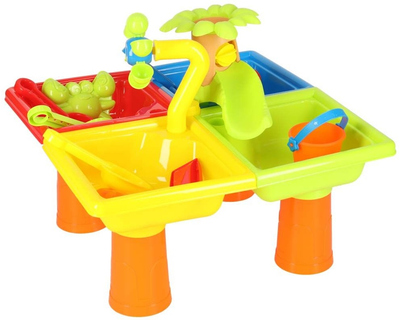 Водний столик Ikonka чотири частини, пісочниця, лопатки, лійка, табурет (5903039767119)