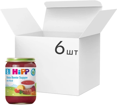 Упаковка пюре органического HiPP Борщ с говядиной для детей с 8 месяцев 190 г х 6 шт (4062300462939)
