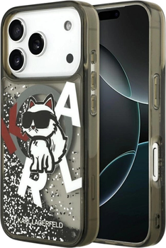 Etui Karl Lagerfeld Liquid Glitter Choupette Logo MagSafe do Apple iPhone 17 Pro Black (3666339504854)