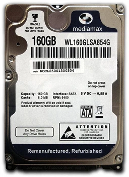 Накопитель HDD 2.5" SATA 160GB Mediamax 5400rpm 8MB (WL160GLSA854G) Refurbished