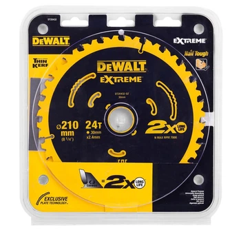 Диск пиляльний DeWALT, EXTREME, розмір 210 х 30 мм, кількість зубів 24, кут заточування 7 градусів, геометрія зуба ATB,