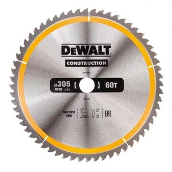 Диск пиляльний DeWALT, СONSTRUCTION, розмір 305 х 30 мм, кількість зубів 60, геометрія зубів ATB, кут заточування градусів 5,