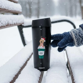 Термокружка Ardesto Coffee Time Christmas Reindeer 450 мл чёрная