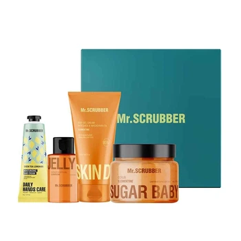 Набор для тела Mr.SCRUBBER Orange Care: Гель для душа Mr.SCRUBBER Clementine 100 мл + Крем-гель Mr.SCRUBBER Clementine 150 мл + Скраб Mr.SCRUBBER Clementine 450 г + Крем для рук Mr.SCRUBBER Green Tea Lemonade 30 г