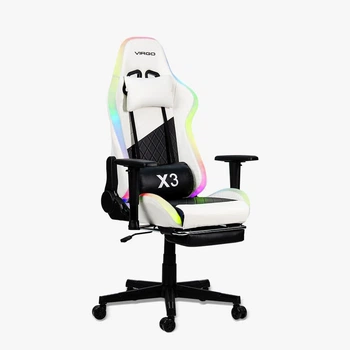 Игровое кресло Virgo GamePro X3 LED White с RGB-подсветкой, регулируемой спинкой 180°и подлокотниками, эргономичными подушками и обивкой из экокожи