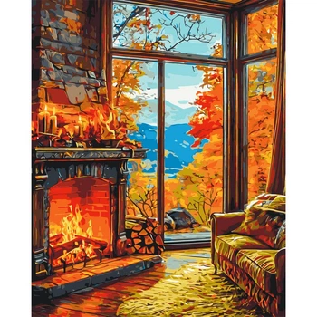 Картина по номерам Оригами Тепло осеннего камина, 40x50 см (LW3518)