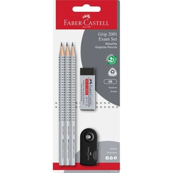 Набір Faber-Castell Exam Set: 3 чорнографітних олівця B + гумка + точилка, блістер