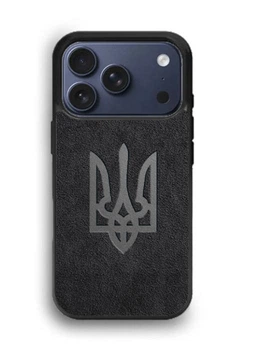 Чехол из премиальной Алькантары для iPhone 17 Pro Трезубец черный