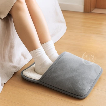 Грелка для ног электрическая Foot Warmer, мягкая плюшевая грелка-коврик с мехом для рук, тела и стоп, универсальная портативная электрогрелка от USB для дома, офиса и путешествий Серая, LGX-2899