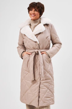 Куртка з меховим коміром та паскою Wear me S Бежевій (темній) (10_25_15337)